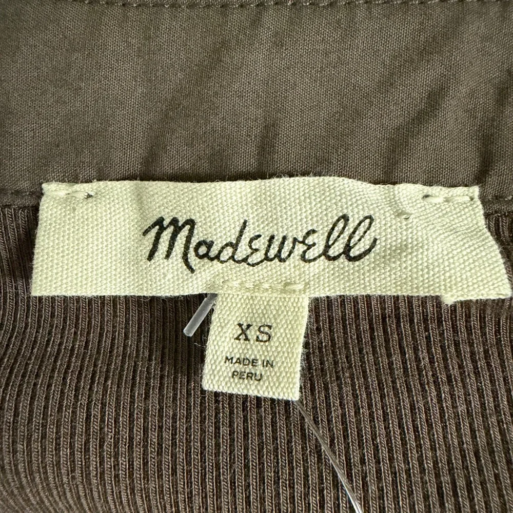 NEW Madewell Brown Ribbed Puff Sleeve Henley Top NW195 XS